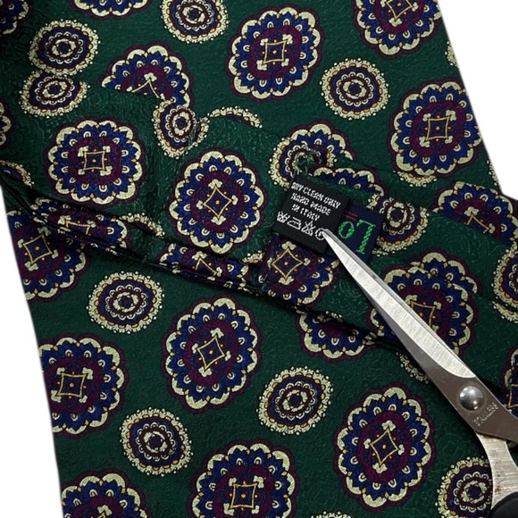 BERRY LOGAN Green/Blue Medallion Silk LUXURY Ascot Cravat HANDMADE ITALY - Picture 4 of 4